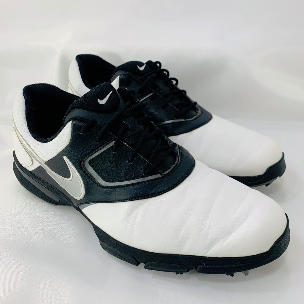 NIKE Heritage Mens Sz 10.5 Golf Shoes Tri-Lok System Black White Gray 552069-100